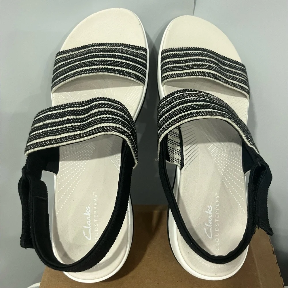Clarks Striped Black and White Sandals‎